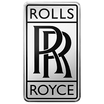 Logo of rolls royce featuring two overlapping rs enclosed within a rectangular frame, accompanied by the brand name below.