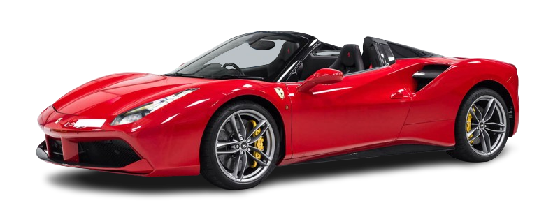 Red convertible sports car with its roof down, displayed on a plain background.