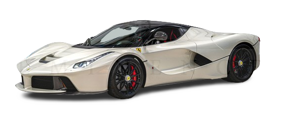 A pearl white laferrari sports car, featuring sleek body lines and black and red accents on its wheels, isolated on a white background.