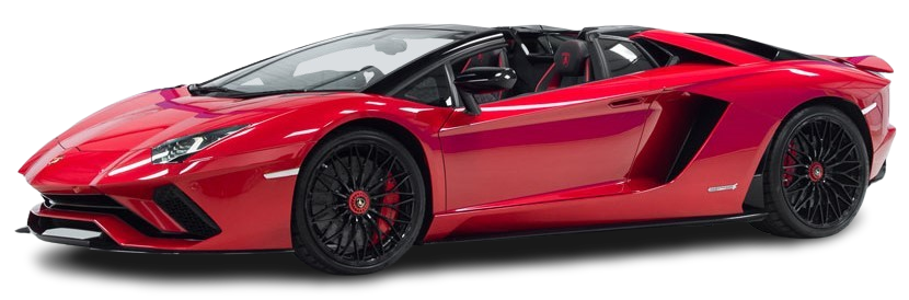 Red lamborghini aventador convertible with doors open, isolated on a white background.